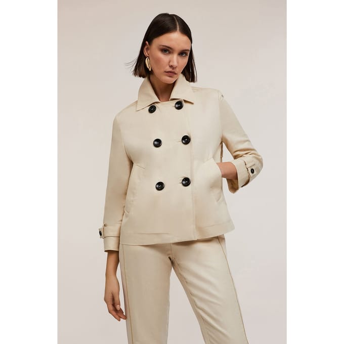 Motivi Linen Blend Canvas Pea Coat Beige Größe: 42 | Winterjacken Outlet | Damen | Braun