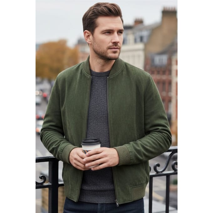 Mens Green Goat Suede MA-1 Bomber Jack-North