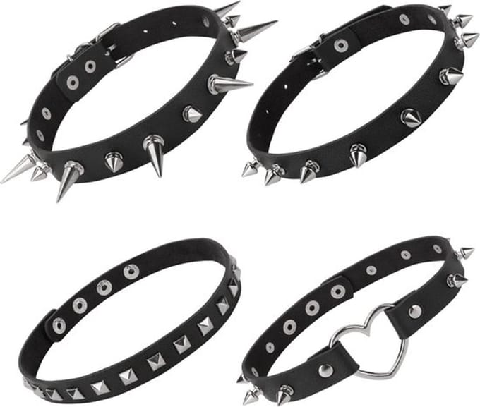 Allecto - Zwarte Pu Lederen Choker - Punk Accessoires - 4 Stuks