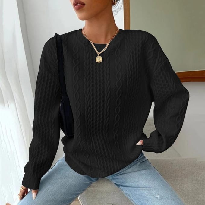 Sweat-shirt décontracté à manches longues et col rond pour femme, haut d'automne S noir