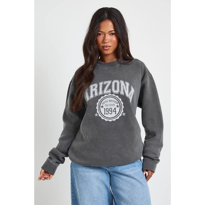 boohoo Dames Arizona Bedrukt Gewassen Oversized Sweatshirt | Houtskool | Maat: Large