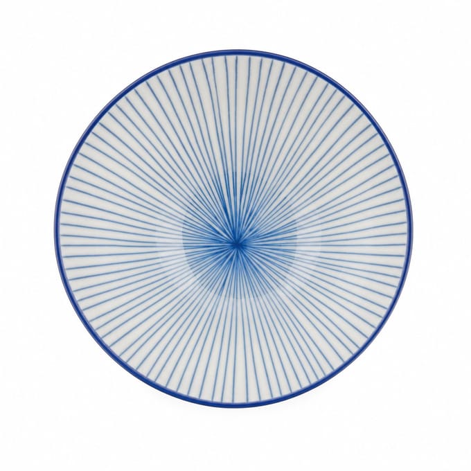 VESSIA Porseleinen kom 16 cm blauw-wit lijnendessin 4-delige