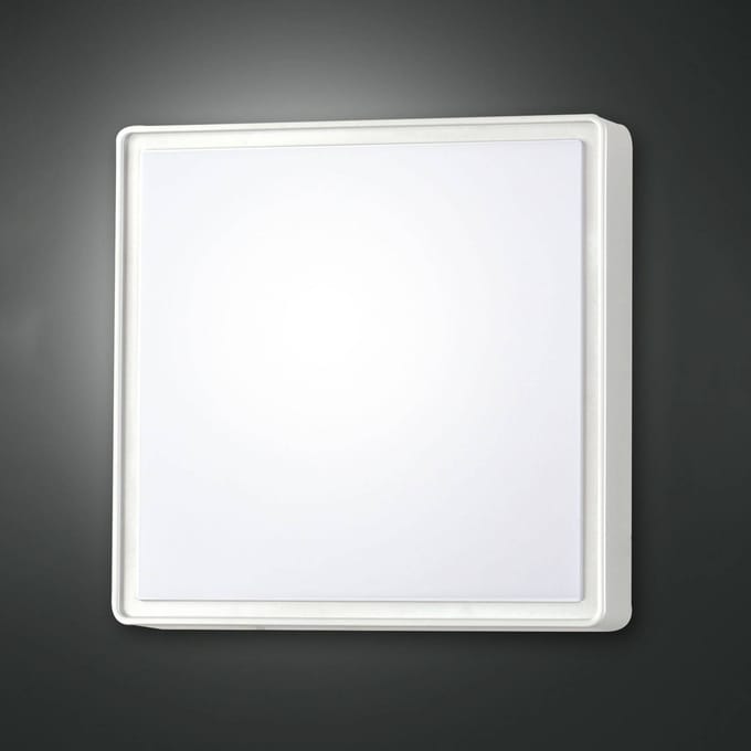 Fabas Luce Wandlamp Oban, 30 cm x 30 cm, sensor, 2 x E27, wit, IP65