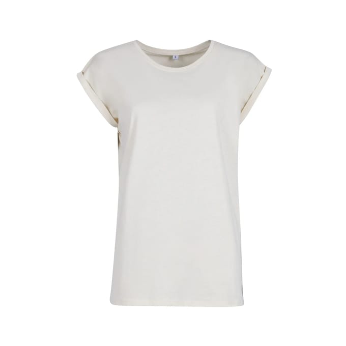 Build Your Brand - Extended Shoulder Dames T-shirt - White Sand maat M
