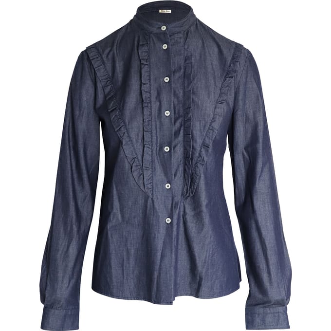 Miu Miu blouse met ruches in blauw katoen