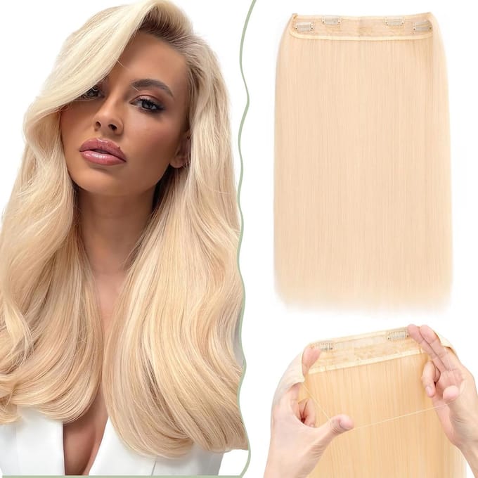 Haarverlenging met Draad - Haarstuk Vlecht - Directe Stijl - Onzichtbare Draad - 50 cm Lengte - Blond Mix
