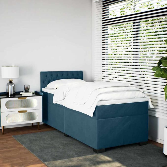 vidaXL - Boxspring - met - matras - fluweel - donkerblauw - 80x200 - cm
