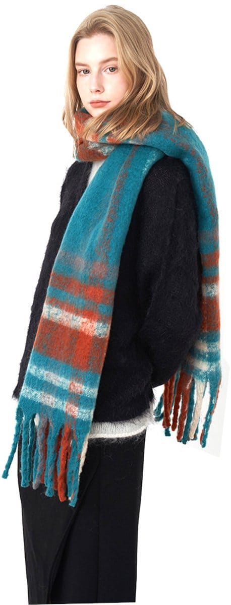 Wintersjaal Dames – Omslagdoek – Geruite Sjaal – Turquoise