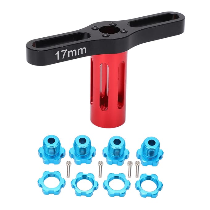4 Set 17mm Zeskantmoeren Gekartelde Wielnaven met Verwijdergereedschap voor Traxxas Summit EREVO 1 10 blauw