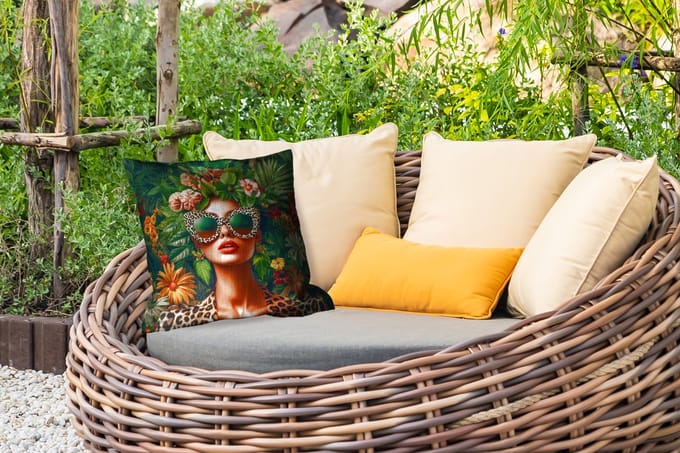 Tuinkussen - Vrouw - Panterprint - Jungle - Natuur - Luxe - 40x40 cm - Weerbestendig