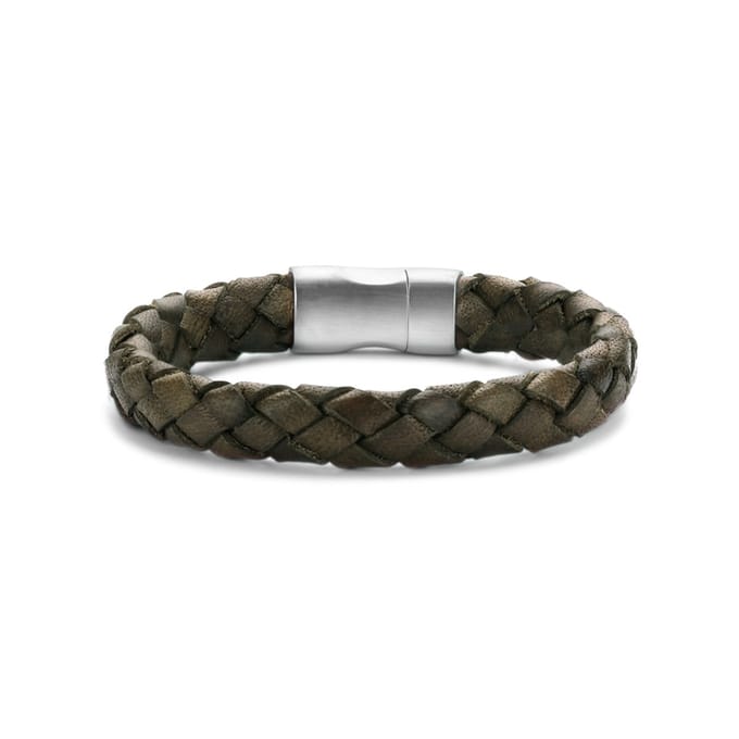 Frank 1967 bracelet brown braided leather 20cm ips