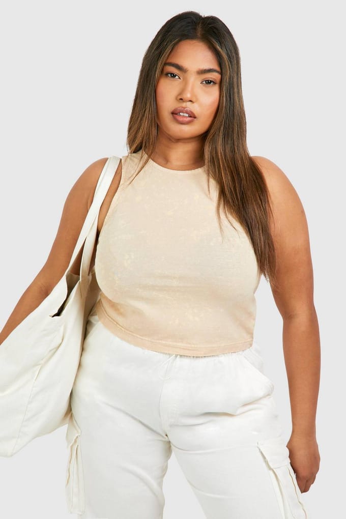 boohoo Dames Plus Washed Geribbelde Racer Vest | Taupe | Maat: 56