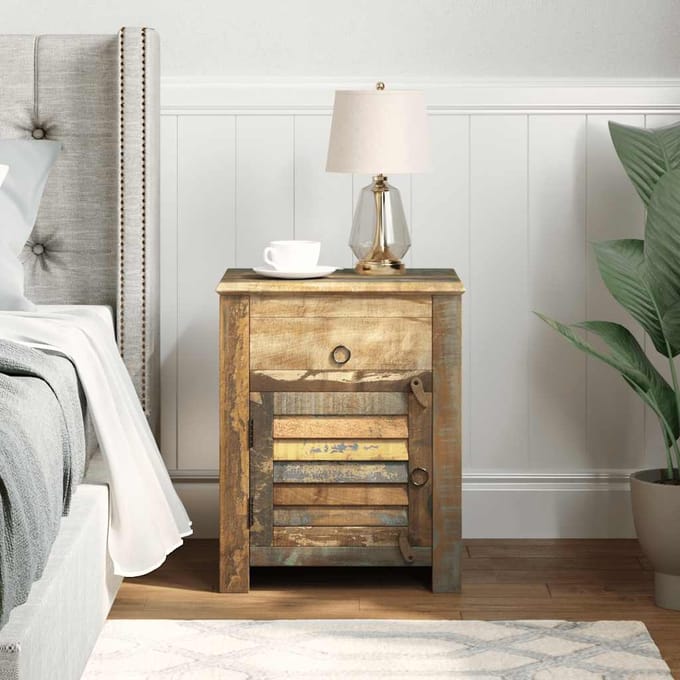 vidaXL - Bijzettafel - met - 1 - lade - en - 1 - deurtje - gerecycled - hout