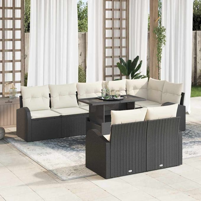 vidaXL - Tuinbank - Set - 9 - st - Zwart - en - Crème - 100 - x - 55 - x - 73 - cm - poly - rattan