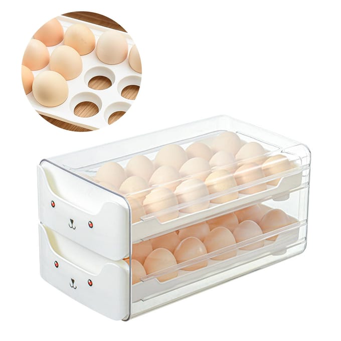 Eiercontainer Dubbellaags Lade Plastic Stapelbaar Transparante Eieropbergdoos voor Koelkast white