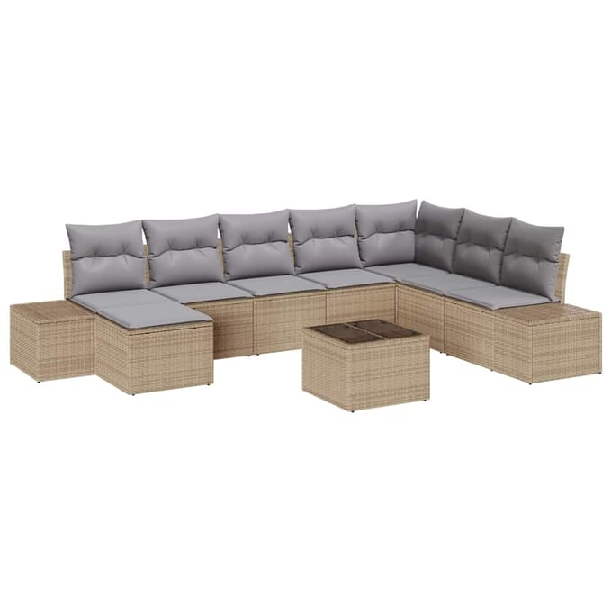 vidaXL Tuin Sofa Set 9 st Beige poly rattan