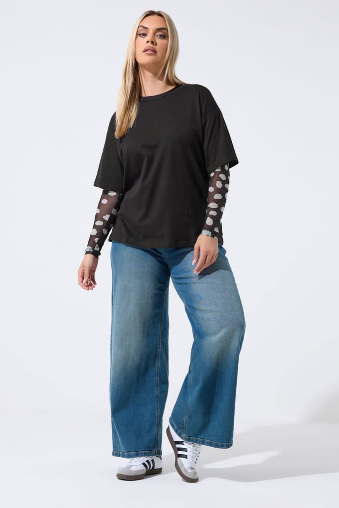 Limited Collection Zwart Tshirt Met Stippen En Mouwen Size 48