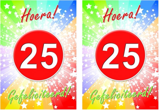 Bellatio Decorations verjaardag deurposter - 2x - 25 jaar - 59 x 42 cm - leeftijd feestartikelen
