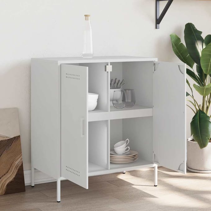 vidaXL - Dressoir - 68x39x79 - cm - staal - wit