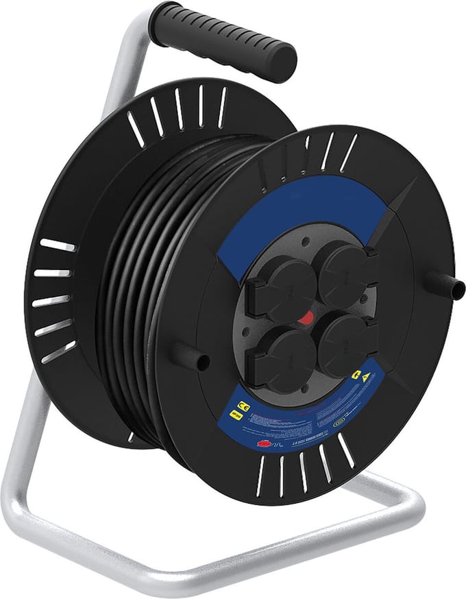 Kabelhaspel - Relon - 4 Stopcontacten - Spatwaterdicht IP44 - Randaarde - 20 Meter - Zwart