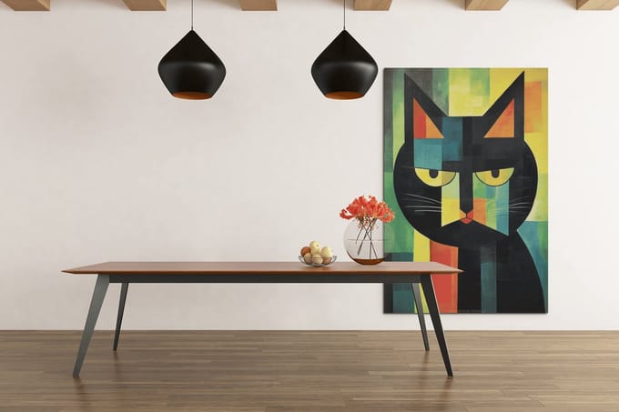 Canvas Schilderij Dieren - Abstract - Kat - Portret - 60x40x2 cm