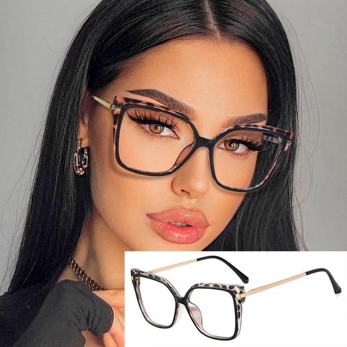 Stijlvolle Optiek Min Sterkte Bril Dames Luipaard Oversized Vierkant Montuur Metaal Anti Blauw Licht 0~-6 myopia-0.5 brown