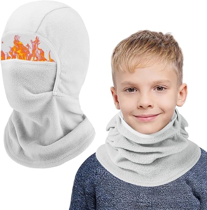 Famanu - Thermische bivakmuts voor de winter, voor kinderen, 4 tot 13 jaar, multifunctioneel, winddicht, skimuts, fietsmuts met nekwarmer, muts