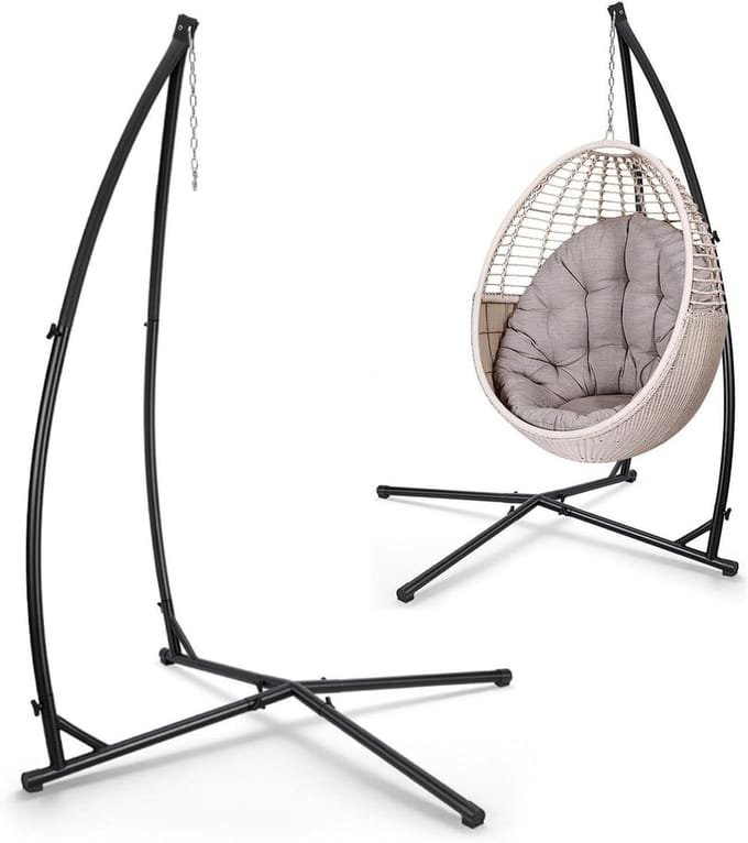 Hangstoelframe - Hangmatstandaard Schommelstoel - Ontspannen Buiten - Extra Brede Basis - 210 cm Hoog - Zwart