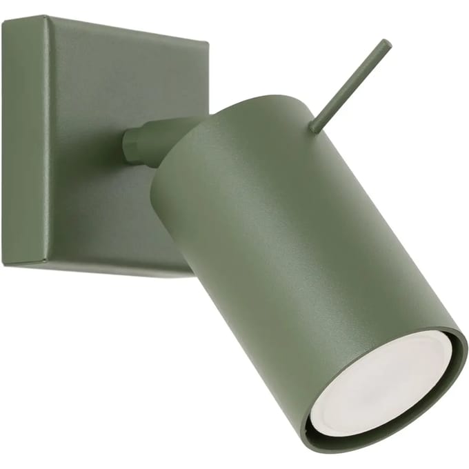 Wandlamp RING met verstelbare spot - Sollux Lighting - IP20 - Olijfgroen staal behuizing - 8 x 16 x 16 cm - 1 x GU10 LED, exclusief lichtbron - Max. 10 W - Moderne wandlamp voor gang, hal en slaapkamer