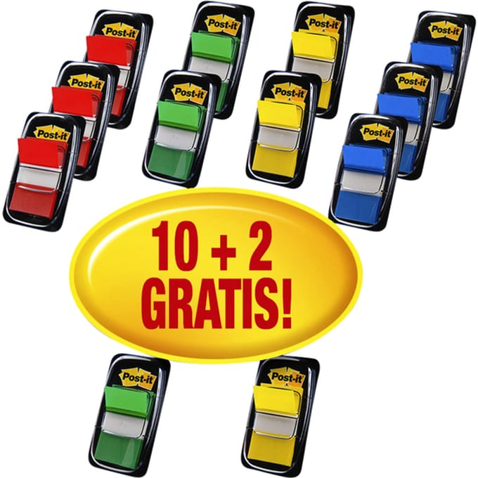 Indextabs Post-it 680 25.4x43.2mm 10+2 gratis assorti 50 tabs per dispenser