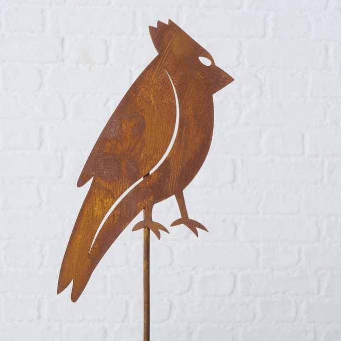 Tuinbeeld - Gazonsteker Tuinsteker WAXWING vogel tuindecoratie Ecoroest - metaal 44 cm