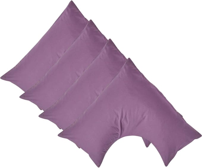 Homescapes Percale Katoen V-Kussensloop Set van 4 - Paars - 100% Egyptisch Katoen - 200TC - 38 x 76 cm