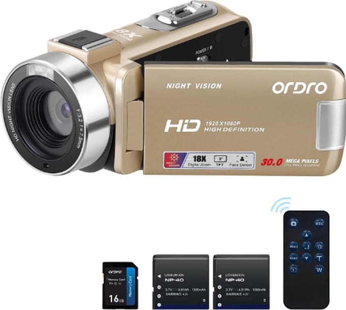 QPFO® Digitale videocamera - compacte camcorder - inclusief accu - ideaal voor vloggen en filmen