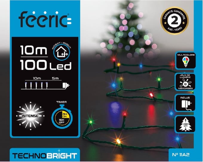 Feeric lights Kerstverlichting - gekleurd - 10 meter - 100 led lampjes - groen snoer