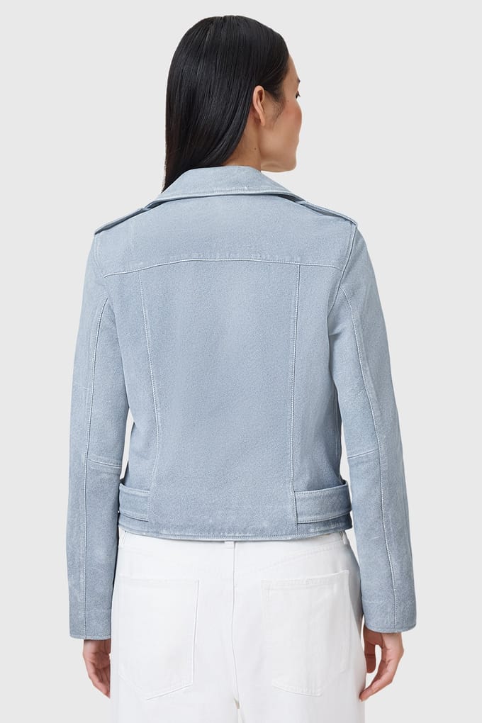AllSaints Balfern Biker Pale Denim Blue Größe: 12 | Lederjacken Outlet | Damen | Blau