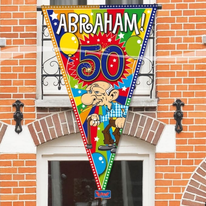 Folat Mega vlag Abraham - 90 x 150 cm - stof - 50 jaar - feestversiering - feestartikelen