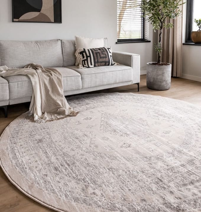 Rond vintage vloerkleed Aila Zand/Beige - Rond 120 Ø - (S)