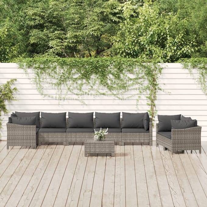 vidaXL - 9-delige - Loungeset - met - kussens - poly - rattan - grijs