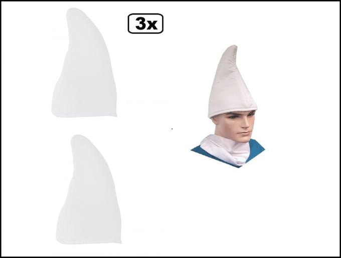 3x Kabouter / smurfen muts wit - carnaval smurf muts kabouter wit optocht festival