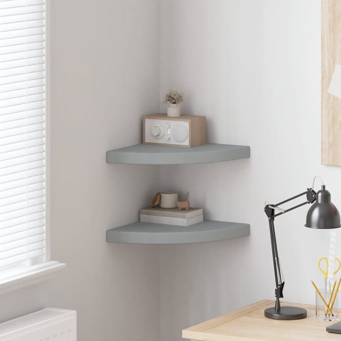 vidaXL - Hoekschappen - zwevend - 2 - st - 35x35x3,8 - cm - MDF - grijs