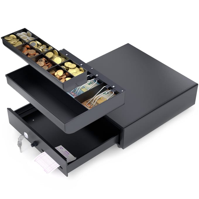 ACROPAQ Kassalade - 33 x 33 cm, Opening per drukknop - Zwart - AC335PBK