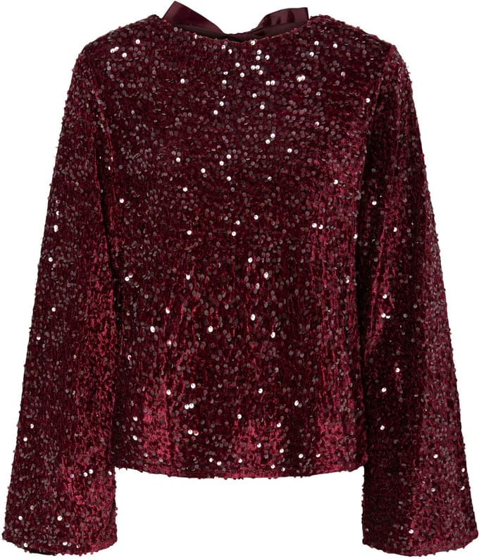 Pieces blouse met lange mouwen PCKAM PAILLETTEN STRIK