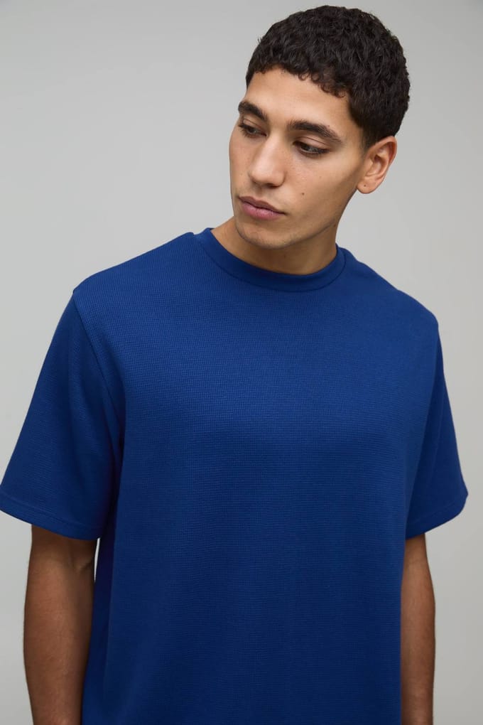 Relaxed Fit Waffle T-Shirt | Navy | Size Medium