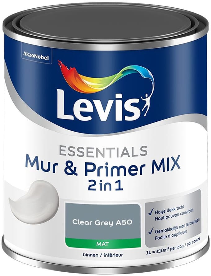 Levis - Essentials Mur & Primer Mix - Clear Grey A50 - Mengverf - 1 L
