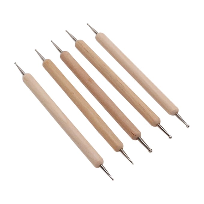 5 Stuks Dubbelzijdige Teken- en Stippelstylus Stevige Greep DIY Graveerstylus Set voor het Maken van Klei Aardewerk beige