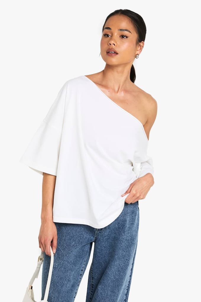 boohoo Dames Off-shoulder oversized T-shirt | Wit | Maat: 44