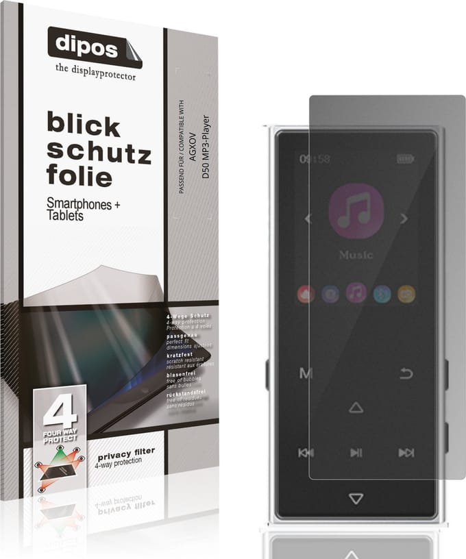 dipos – Matte Privacy Screenprotector geschikt voor AGXOV D50 MP3-Player | Anti-Spy Beschermfolie