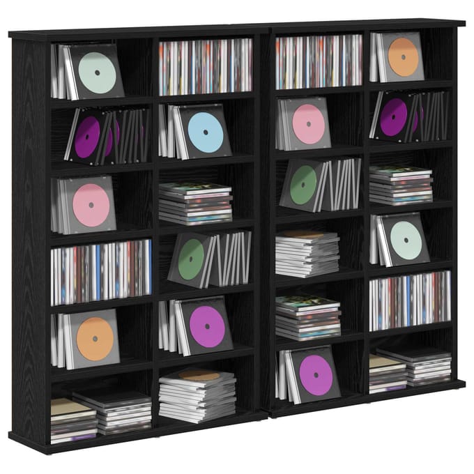 vidaXL - CD - Kast - 2 - st - Zwart - eiken - 60 - x - 17 - x - 92 - cm - Bewerkt - hout