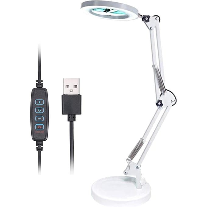 Vergrootglas Vergrootglas met 64 LED's Bureaulamp Tafellamp 8x Vergroting 10 Niveaus Verstelbaar wit