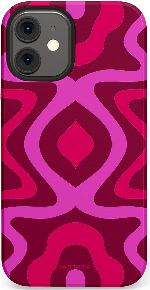 Casetastic hoesje geschikt voor Apple iPhone 12 Mini - Dubbellaagse bescherming - Retro golf - Fashion Case - Roze Bordeaux Wit